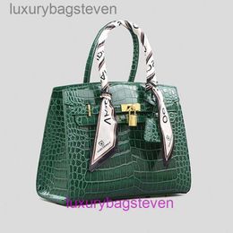 Counter Original 1:1 Hremms Birkks Tote Bags Light Luxury and Niche Texture Bag 2024 New Crocodile Pattern Large Capacit with Real Logo