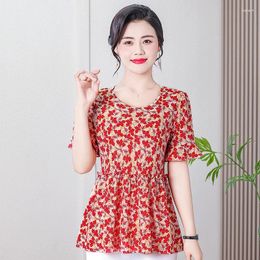 Women's Blouses Women Chiffon Blouse Shirt O-Neck Short Sleeve Female Tunic Casual Clothing