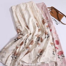 Skirts Chinese Style Horse Face Skirt Women's Summer Fringe Pendant Rose Print Long Pleated