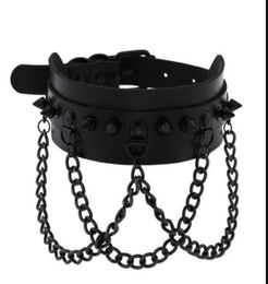 Spike Choker Collar necklace metal chain Fashion black Leather Chokers Harajuku Jewelry6655958