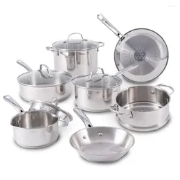 Cookware Sets Induction Set Stainless Steel Dishwasher Safe Pots Pans Dutch Oven Silver