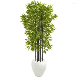 Decorative Flowers Bamboo Artificial Tree With Black Trunks In White Planter UV Resistant (Indoor/Outdoor)