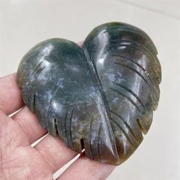 Decorative Figurines 7.5CM Natural Ocean Jasper Leaf Crystal Plant Carving Healing Energy Lucky Stone Christmas Home Decoration Gift 1pcs