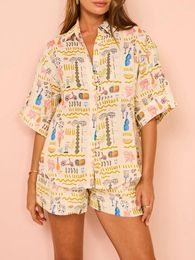 Home Clothing 2 Piece Short Sets For Women Vacation Clothes Graphic Print Single Breasted Shirt Top And Shorts