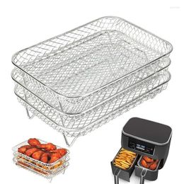 Double Boilers 3 Layers Stainless Steel Air Fryer Grilling Rack With Silicone Feet For Cooking Food-grade Accessories Set