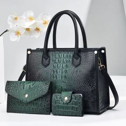 New Crocodile Pattern Handbag Women PU Leather Vintage Style Shoulder Bag Large Capacity Laides Hand Bags For Girls Party Cluth Bag With Wallets 3PIC/set