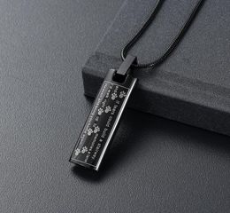 H888 Black Colour Bar Cremation Necklace Engraving with Animal Paws Funeral Urn Ashes Holder Stainless Steel Cremation Jewelry1682808