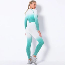 Women Seamless Yoga Set Short Sleeve Crop Top High Waist Sport Leggings Active Wear Gym Suit Workout Clothes soft yoga pants