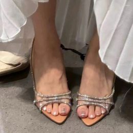 Dress Shoes Trend Slingback Crystal Women Pumps Wedding Fashion PVC Sexy High Heels Sandals Elegant Summer Party Bridal
