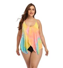 2021 Women Plus Size Two Piece Swimwear Whole Sling U Shape Neck Colourful Gradient Irregular Hem Triangle Shorts Swimsuit6879380