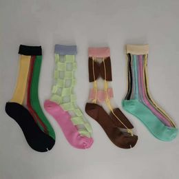 Men's Socks Yamamoto Yoji Ys Summer Thin Coloured Vertical Stripe Mid Length Womens Crystal Silk Socks Personalised Fashion Instagram Trendy Socks Whdl
