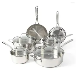 Cookware Sets 10-Piece Stainless Steel Induction-Safe Set With Aluminum Core