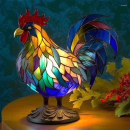 Table Lamps Stained Glass Animal Rooster Lamp Resin Nightstand Bedside Bedroom Art Night Light For Home Decoration