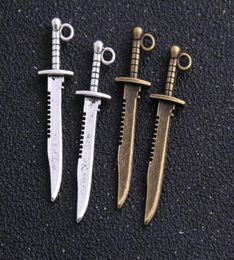 200pcs Vintage Style Bronze Silver Zinc Alloy Knife Charms Necklace Pendant For Jewellery Making 10x43mm5431651