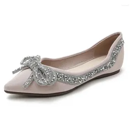 Casual Shoes Women Flat 2024 Elegant Fashion Ballet Bling Crystal Bow Tie Pointed Toe Flats Lady Shiny
