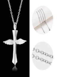 New angle wings cross cremation memorial ashes urn keepsake stainless steel pendant necklace jewelry for men or women8582898