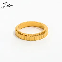 Cluster Rings Joolim High End PVD Waterproof&No Fade Fashion Dainty Fine Simple Gear Shaped Ring For Women Stainless Steel Jewellery Wholesale