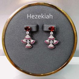 Hezekiah S925 Sterling silver fan earrings high quality Aristocratic temperament ladies earrings Prom party Red zircon Eardrop9287067