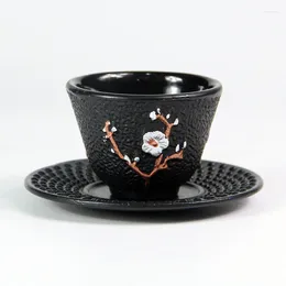 Cups Saucers Cast Iron Tea Cup Saucer Plum Blossom Pattern Heavy Duty Castiron Teacup And Mat Metal Espresso Coffee Drinkware