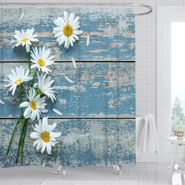 Shower Curtains 1/4pcs Daisy Floral Curtain Set Printed Bathroom Spring & Summer Flowers Bath Durable Decoration