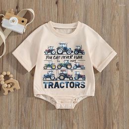 Rompers Baby Romper Short Sleeve Crew Neck Tractor Letters Print Summer Bodysuit Clothes For Girls Boys
