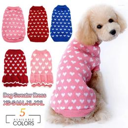 Dog Apparel Pet Clothes For Small Dogs Winter Warm Cat Sweater Dress Puppy Love Pattern Lace Skirt Clothing Pullover Outfit