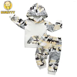 Clothing Sets Spring Autumn Toddler Baby Boys Fashion Clothes Set Cotton Long Sleeve Printed Hooded Top Pants 2pcs Outfit For