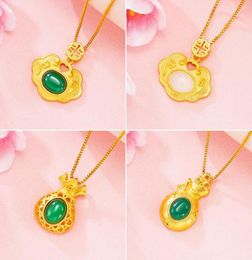 Pendant Necklaces For Women Imitation Jade 24K Gold Plated Lock Money Bag Party Inniversary Jewelry3126855