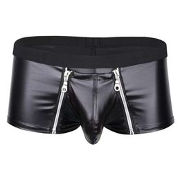 Mens Sexy Lingerie Open Crotch Short Pants For Sex Soft Latex Fetish Boxer Crotchless Leather Underwear Bulge Pouch Sexi Catsuit Costumes