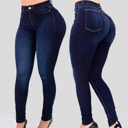 Women's Pants Stretchy Skinny Women Jeans Vintage Aesthetic Denim High-waist Button Zipper Slim Fit Casual Leggings Trousers