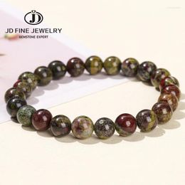 Strand JD Natural Dragon Bloodstone Jasper Bead Bracelet Women Men Fashion Jewellery Energy Healing Stretch Yoga Balance Bangles