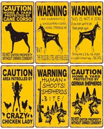 Warning Dog Metal Painting Vintage Poster Beware of Dog Retro Tin Plates Wall Stickers for Garden Family House Door Decoration 20c9847069