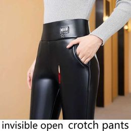 Men's Pants Open Crotch Pants Lambswool Leather Pants Womens High Waist Velvet Thickened Invisible Zipper Straight Inner Leather Free JacketL2405