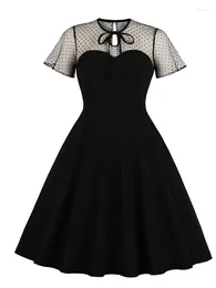 Party Dresses Goth Lace Women Dress Black A Line Summer 2024 Robe Femme High Waist Polka Dot 50s 60s Swing Retro Vintage Sleeve Gothic