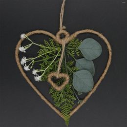Decorative Flowers User 1pc Jute Heart Wreath For Front Door Wall Windows 8" Small With Green Eucalyptus Leaves White -Perfect