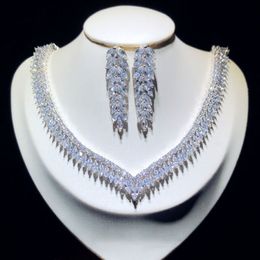 New Luxury Drop Shaped Zircon Shape Necklace Women Pendant Set High Quality Party Wedding Jewellery 3103