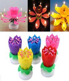 Double Lotus Music Candle Romantic Happy Birthday Flower Play Magic Musical For Kids Gift Party Candles4444874