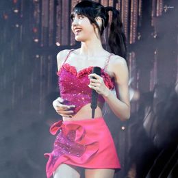 Stage Wear Womens K Korean Dance Girls Group Idols Perform In The Same Style Jazz Costumes DJ Singing Pink Vests VBH88