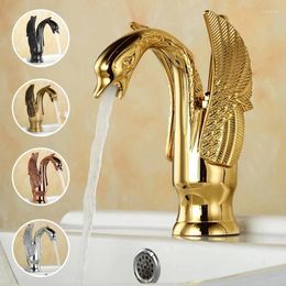 Bathroom Sink Faucets Gold Luxury Faucet Vintage Copper Swan Style Personality Fashion Deck Mount And Cold Mixer Black Basin