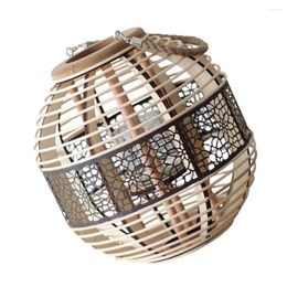 Candle Holders 1Pc Weaving Bamboo Lantern Candlestick Garden Portable Ornament (Beige)