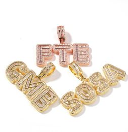 Hip Hop Custom Name Baguette Letter Pendant Necklace With Rope Chain Gold Silver Bling Zirconia Men Pendant Jewelry3065080