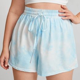 Plus Size Drawstring Waist Summer Casual Tie Dye Short Loose Wide Leg Knot Shorts Female Large Sport 7XL 8XL 240508