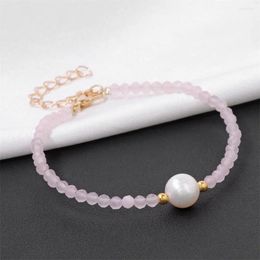 Strand Exquisite Natural Rose Quartz Beaded Bracelet For Women Freshwater Pearl Charm Female Jewellery Handmade Bangles Gifts