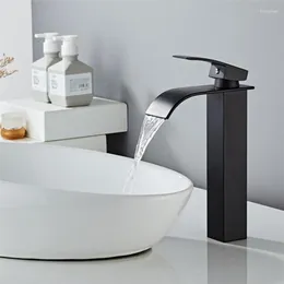 Bathroom Sink Faucets Square Black Faucet Brass Basin Mixer Accessories Tap Waterfall