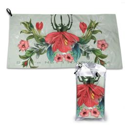 Towel Blooming Bug Quick Dry Gym Sports Bath Portable Bloom Blossom Flower Insect Folklore Green Leaf Red Beetle Soft