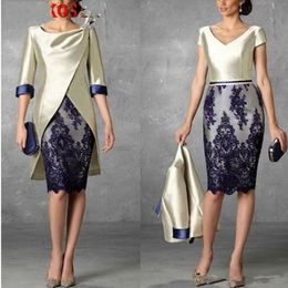 New Formal Two Pieces Lace Mother Groom Dresses With Jacket Half Sleeves Sheath Evening Gowns Short Mother Of The Bride Dresses 221S