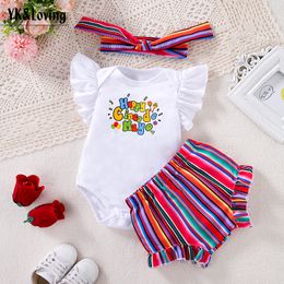 Cross Border Mexico Festival Infant and Toddler Set Flying Sleeves Sweetheart PP Shorts and Hair Accessories 3pcs Set Fashion Cute Party Dress Trendy