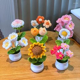 Decorative Flowers 1pc Sunflower Hand Woven Bouquet Wool Knitting Artificial Flower Fake Plant Home Decorations Teachers Day Mother Birthday