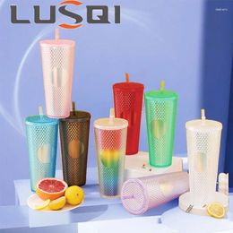 Water Bottles LUSQI 710ml Studded Texture Plastic Cup Portable Leakproof Tumbler With Lid Straw For Outdoor Travel Large Capacity