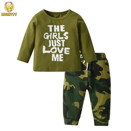 Clothing Sets 0-2yrs Toddler Baby Boy Long Sleeve Outfit Spring Autumn Letters Printed Sweatshirt Top And Camouflage Pants Clothes Set